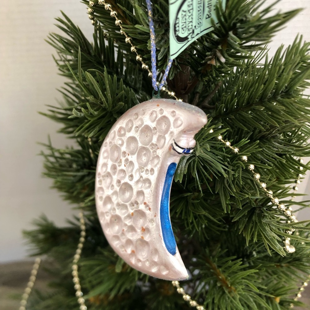 Vtg Handmade Bedtime Moon Clay Ornament
